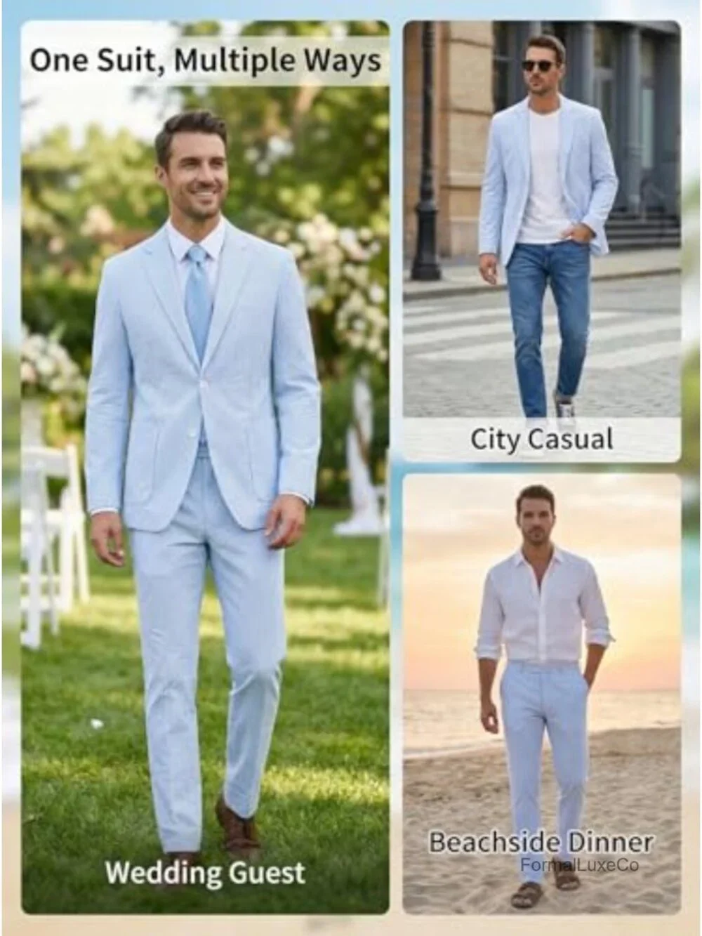 Men's Seersucker Suit 2 Piece Striped Blazer Pants Groomsman Wedding Prom Slim